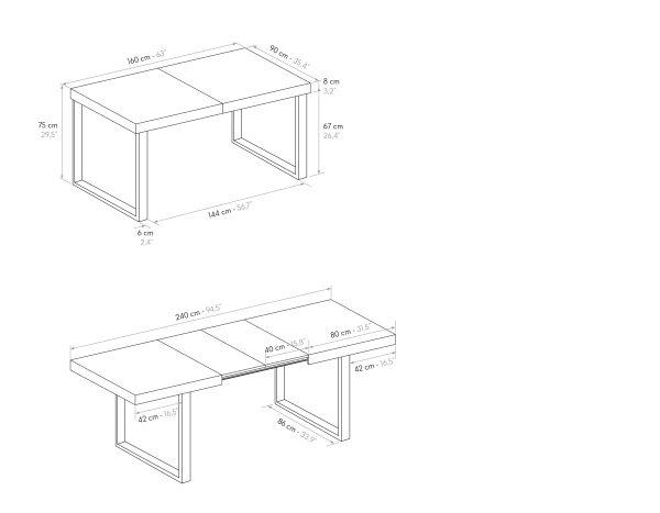 Tavolo allungabile <b> Carla </b> da 160 a 240 con gambe nere a U - immagine 11
