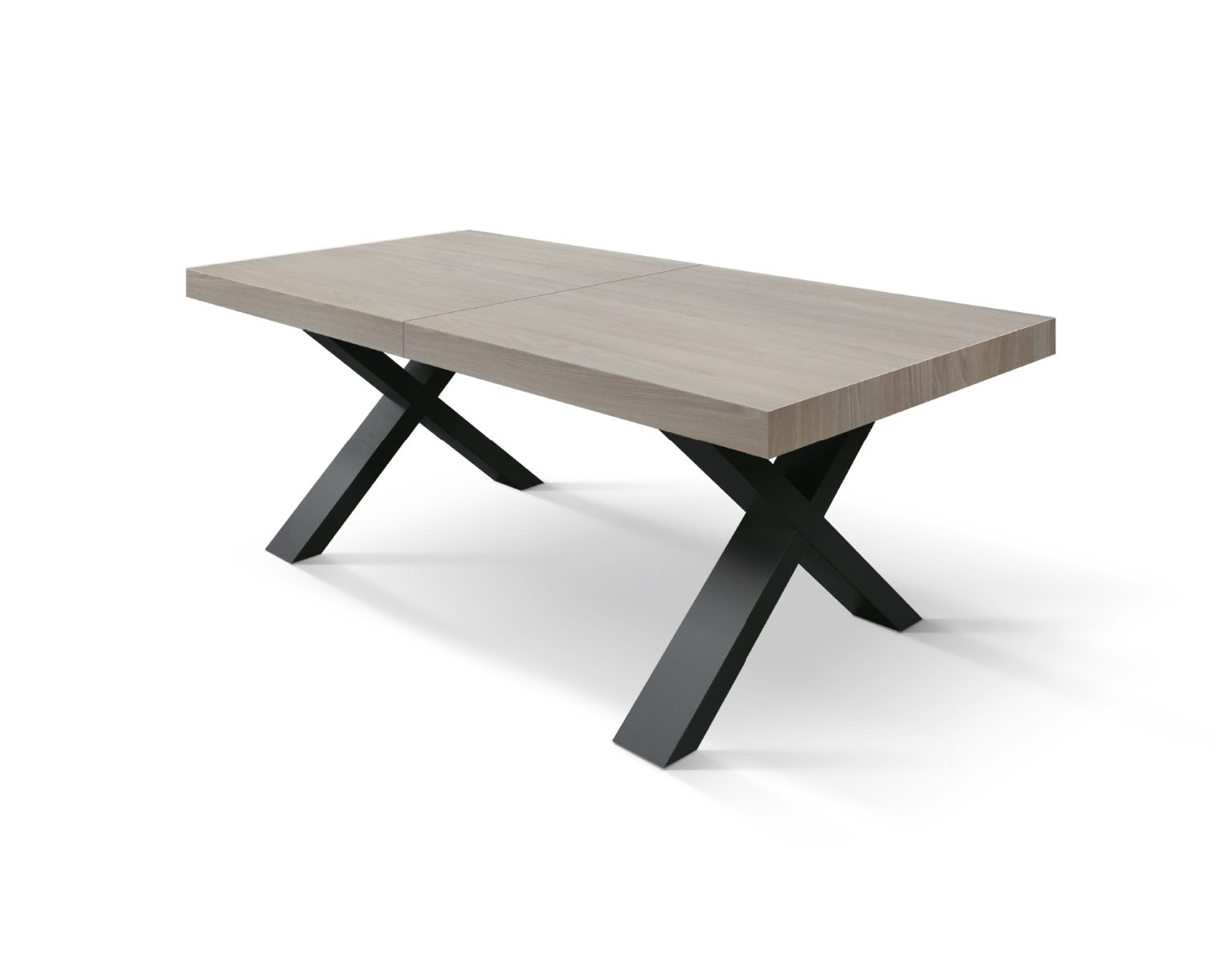 Tavolo da pranzo 160x80 cm top effetto rovere deciso 38 mm e gambe incrociate in metallo
