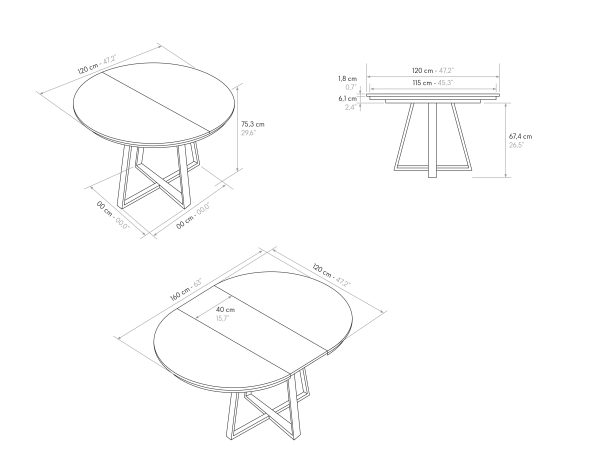 Tavolo rotondo allungabile <b> Dafne </b> da 120 a 160 con gambe H nere - immagine 10