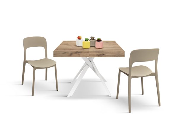 Tavolo allungabile <b> Leonardo </b> da 95 a 145 con gambe incrociate bianche - immagine 3
