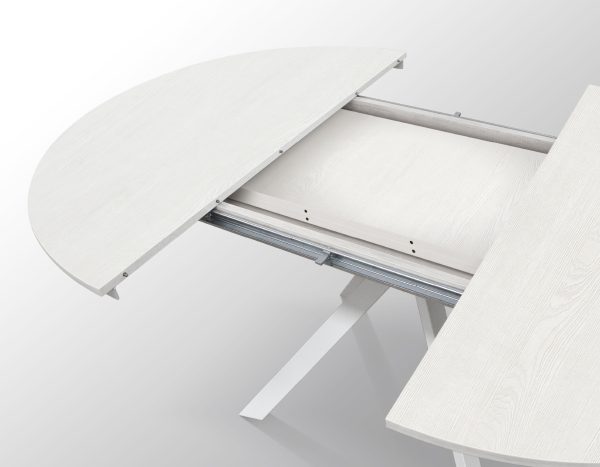 Tavolo rotondo allungabile <b> Karem </b> da 120 a 170 con gambe incrociate bianche - immagine 5