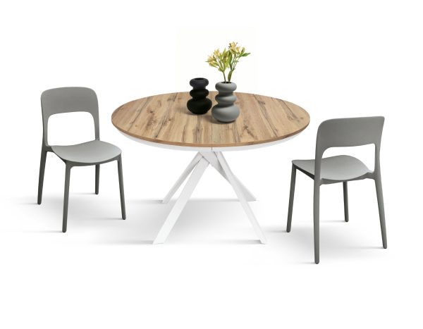 Tavolo rotondo allungabile <b> Gabri </b> da 120 a 170 con gambe incrociate bianche - immagine 3