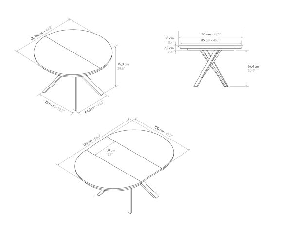 Tavolo rotondo allungabile <b> Lino </b> da 120 a 170 con gambe incrociate nere - immagine 7