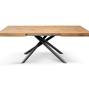 Tavolo allungabile rovere rustico con gambe incrociate nere tubolari menego