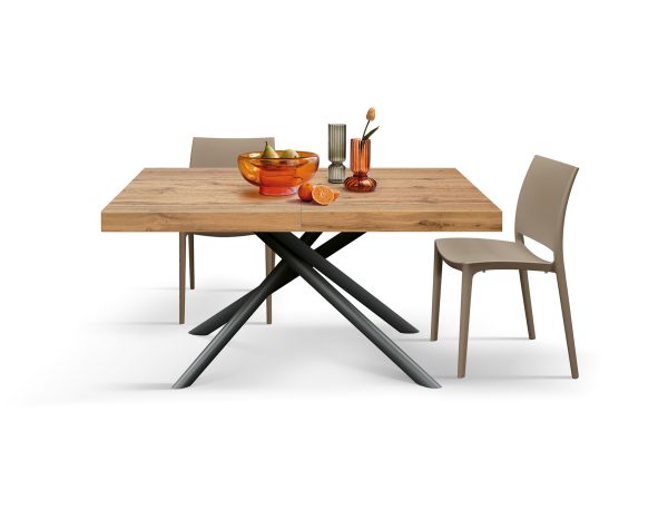 Tavolo allungabile rovere rustico con gambe incrociate nere tubolari menego - immagine 4