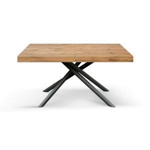 Tavolo allungabile rovere rustico con gambe incrociate nere tubolari menego