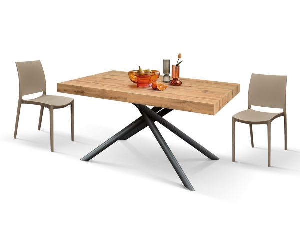 Tavolo allungabile rovere rustico con gambe incrociate nere tubolari menego - immagine 6