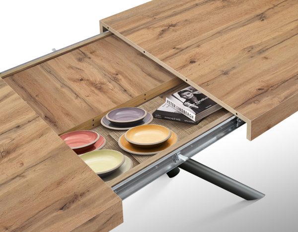 Tavolo allungabile rovere rustico con gambe incrociate nere tubolari menego - immagine 8