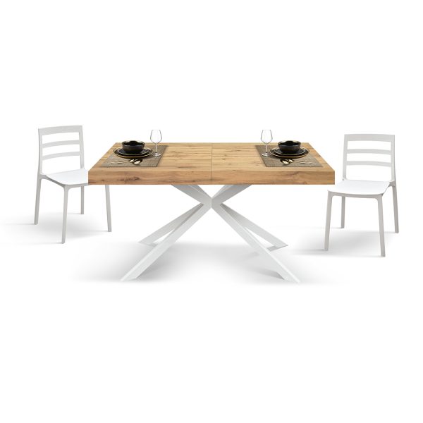 Tavolo allungabile rovere rustico con gambe incrociate bianche family - immagine 3