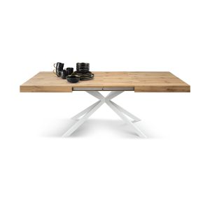 Tavolo allungabile rovere rustico con gambe incrociate bianche family