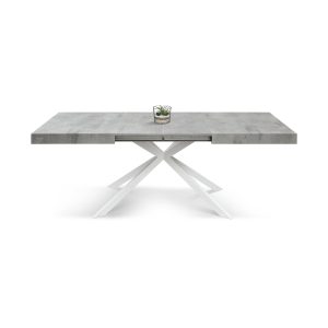 Tavolo allungabile grigio cemento con gambe incrociate bianche family