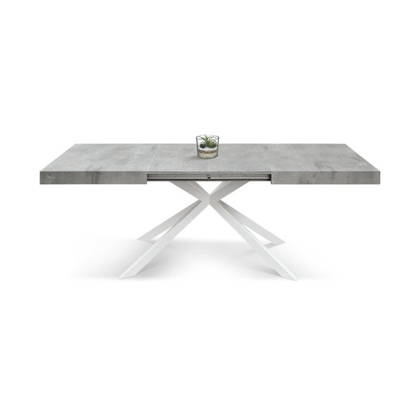 Tavolo allungabile grigio cemento con gambe incrociate bianche family