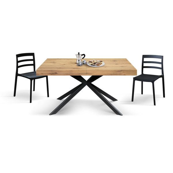 Tavolo allungabile rovere rustico con gambe incrociate nere family - immagine 3