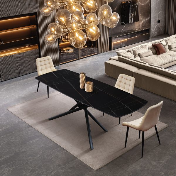 Tavolo allungabile in ceramica nero sahara con gambe tubolari - immagine 2