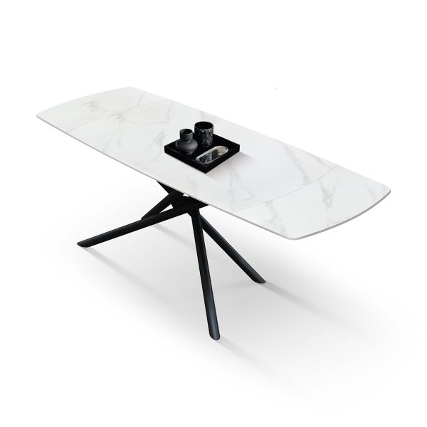 Tavolo allungabile in ceramica bianco statuario con gambe tubolari - immagine 2