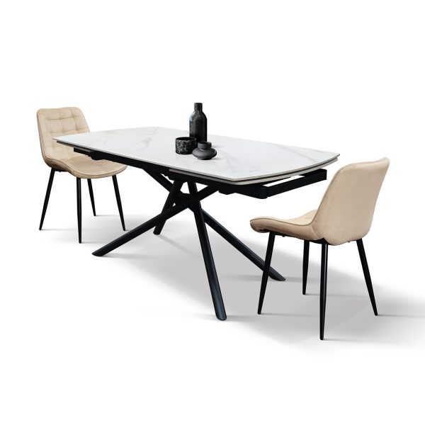 Tavolo allungabile in ceramica bianco statuario con gambe tubolari - immagine 3