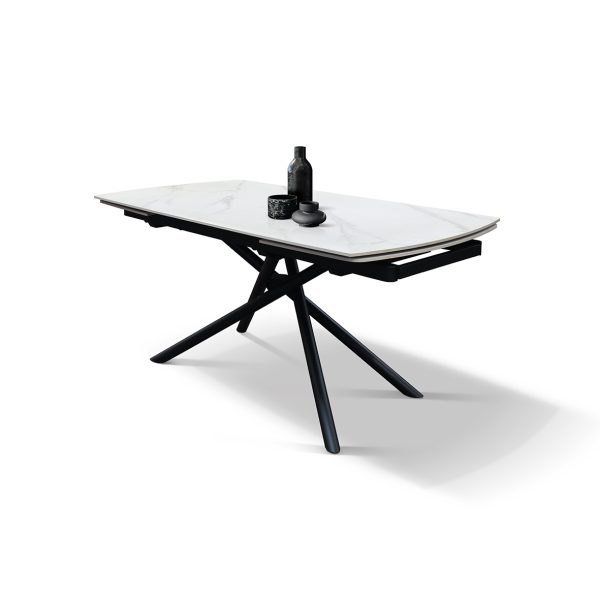 Tavolo allungabile in ceramica bianco statuario con gambe tubolari - immagine 4