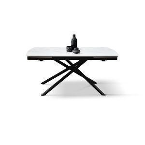 Tavolo allungabile in ceramica bianco statuario con gambe tubolari