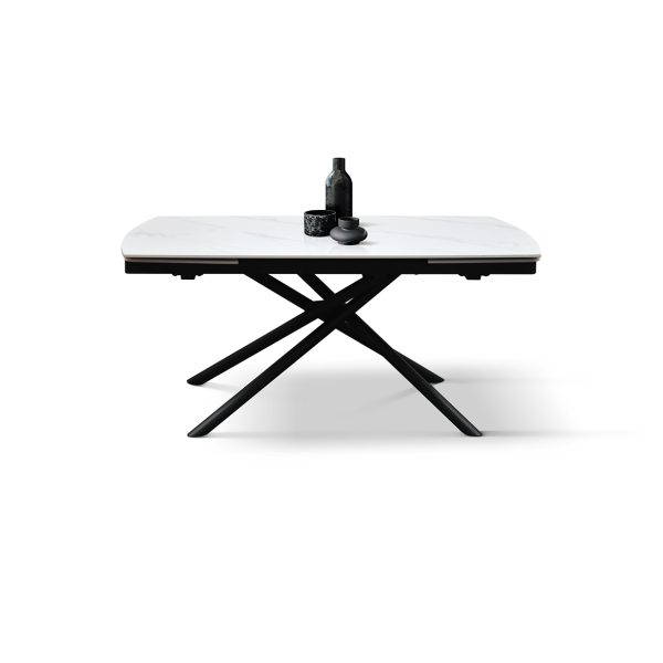 Tavolo allungabile in ceramica bianco statuario con gambe tubolari