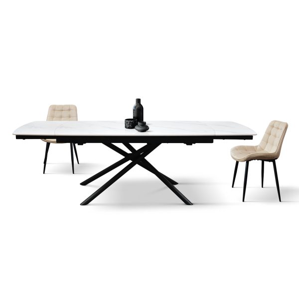 Tavolo allungabile in ceramica bianco statuario con gambe tubolari - immagine 6