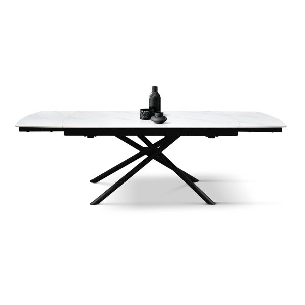 Tavolo allungabile in ceramica bianco statuario con gambe tubolari - immagine 7