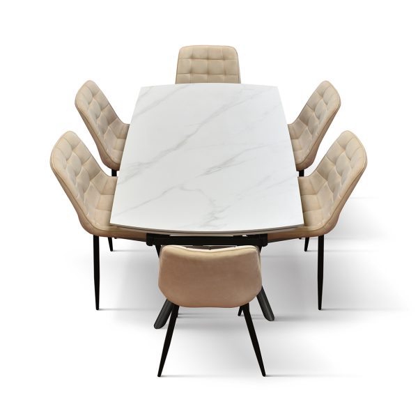 Tavolo allungabile in ceramica bianco statuario con gambe tubolari - immagine 8