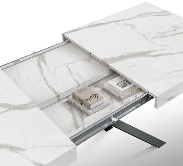 Tavolo allungabile bianco marmo statuario con gambe incrociate shangay nere - immagine 10