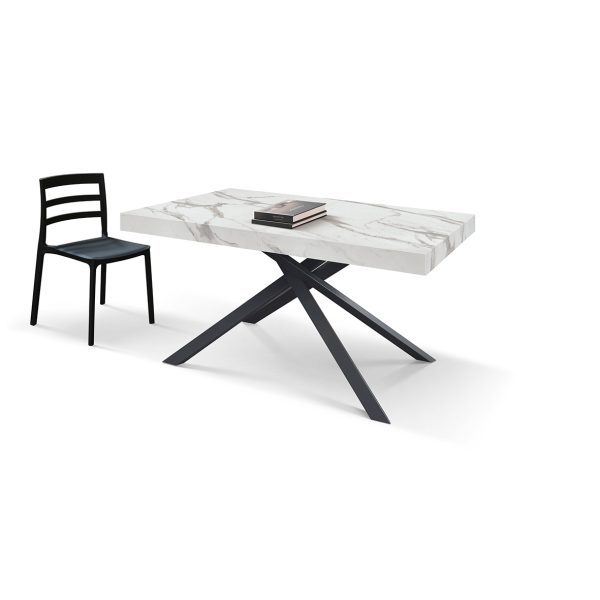 Tavolo allungabile bianco marmo statuario con gambe incrociate shangay nere - immagine 5