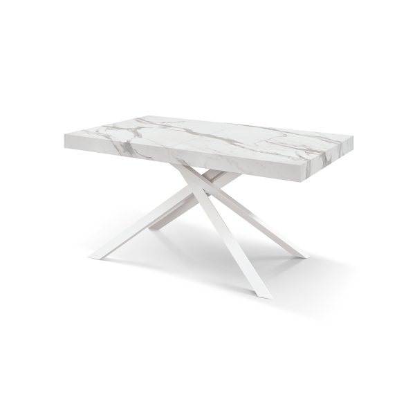 Tavolo allungabile bianco marmo statuario con gambe incrociate shangay bianche - immagine 6