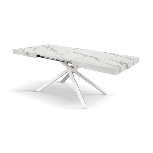 Tavolo allungabile bianco marmo statuario con gambe incrociate shangay bianche - immagine 8