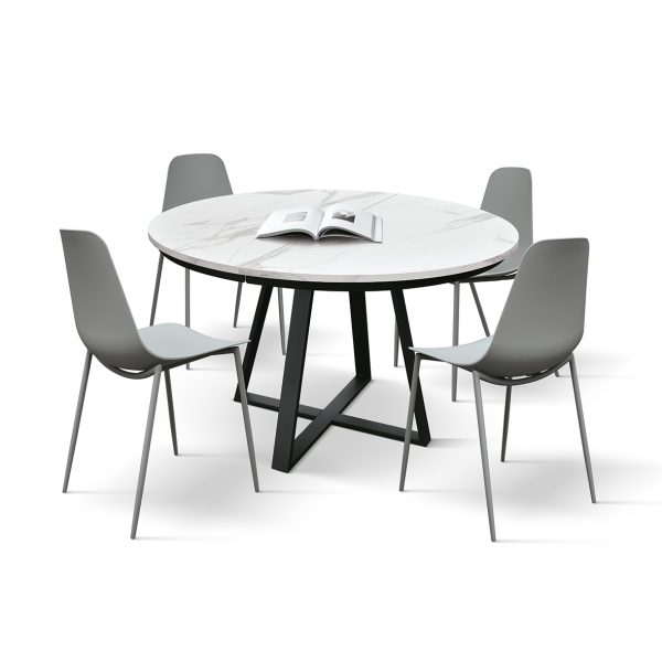 Tavolo rotondo allungabile <b> Pamela</b> da 120 a 160 con gambe H nere - immagine 2