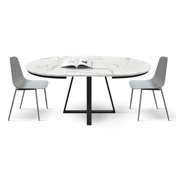 Tavolo rotondo allungabile <b> Pamela</b> da 120 a 160 con gambe H nere - immagine 4