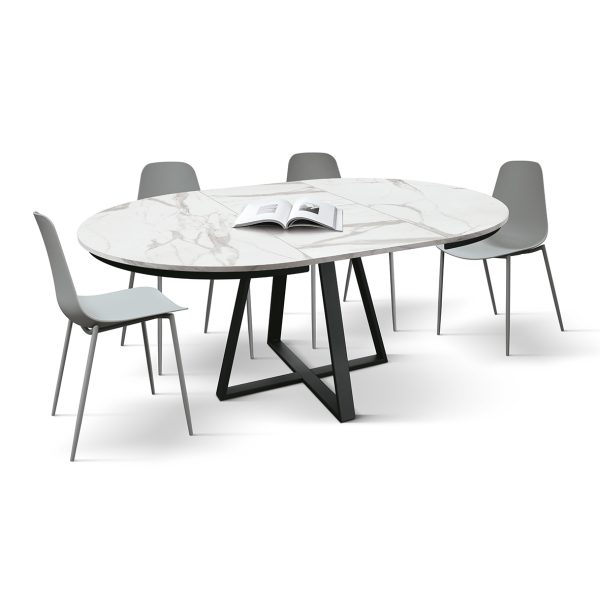 Tavolo rotondo allungabile <b> Pamela</b> da 120 a 160 con gambe H nere - immagine 6