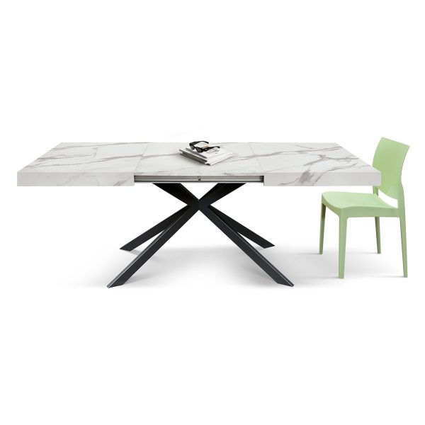 Tavolo allungabile bianco marmo statuario con gambe incrociate Family nere - immagine 3