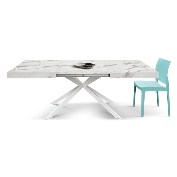 Tavolo allungabile bianco marmo statuario con gambe incrociate Family bianche - immagine 3