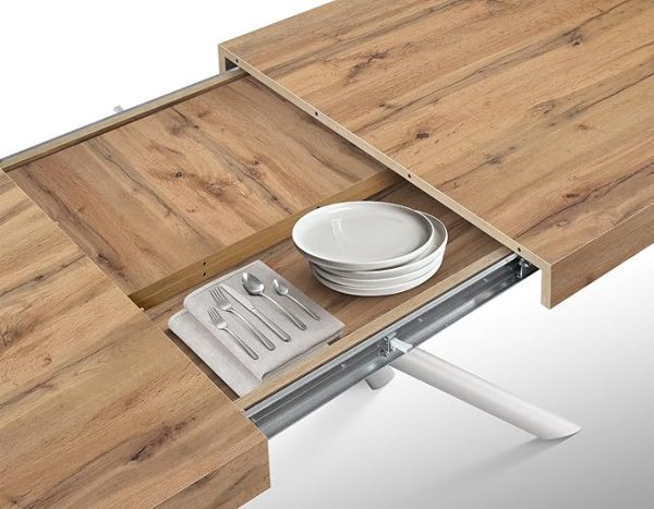 Tavolo allungabile rovere rustico con gambe incrociate bianche tubolari menego - immagine 2