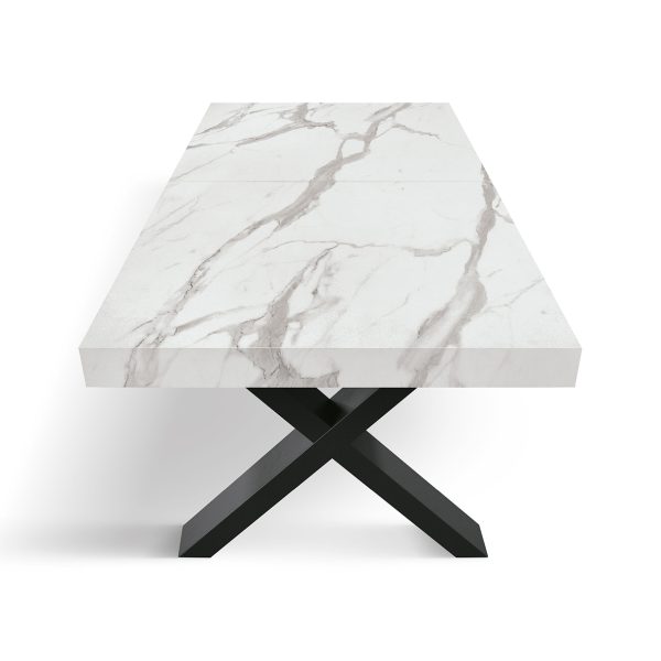 Tavolo allungabile effetto marmo statuario con gambe incrociate nere - immagine 3